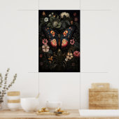 Flower Dark Butterfly, Moody Moth Wall Print ポスター (キッチン)