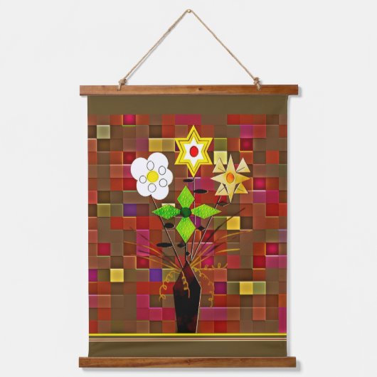"Flower Delivery" Wood Topped Wall Tapestry 吊り下げ型タペストリー (正面)