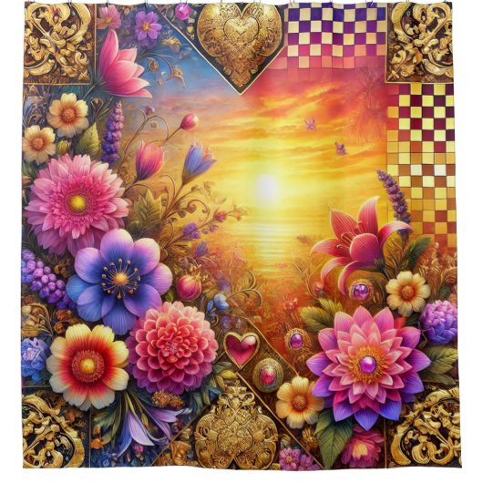 Flower Design シャワーカーテン (正面)