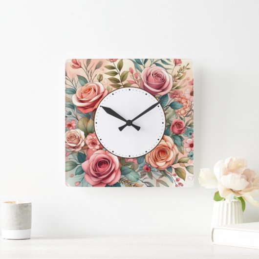 flower design スクエア壁時計 (ホーム)
