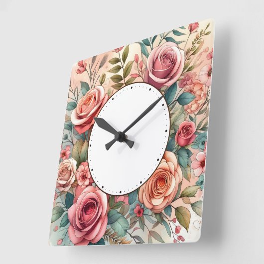 flower design スクエア壁時計 (傾斜)