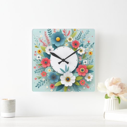 flower design スクエア壁時計 (ホーム)
