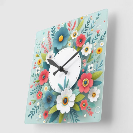 flower design スクエア壁時計 (傾斜)