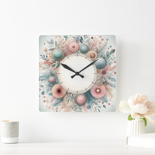 flower design スクエア壁時計 (ホーム)