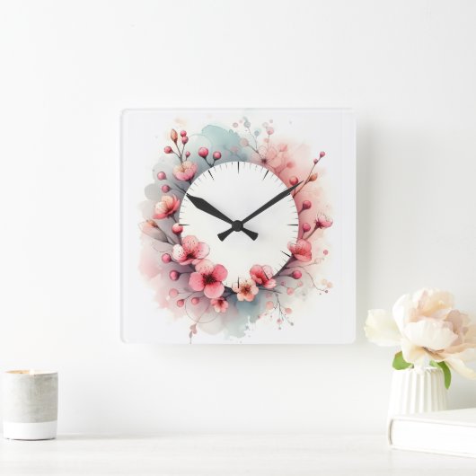flower design スクエア壁時計 (ホーム)