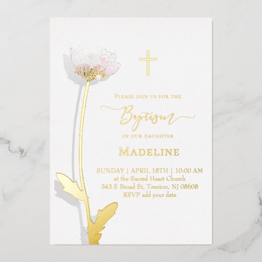  flower design Baptism 箔招待状 (正面)