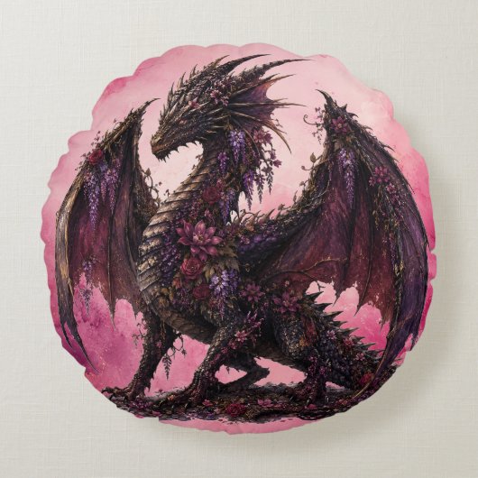 Flower Dragon | 植物ファンタジードラゴン ラウンドクッション (正面)