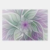 Flower Dream, Abstract Purple Green Fractal Art ラッピングペーパーシート (正面2)
