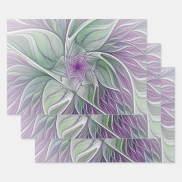 Flower Dream, Abstract Purple Green Fractal Art ラッピングペーパーシート