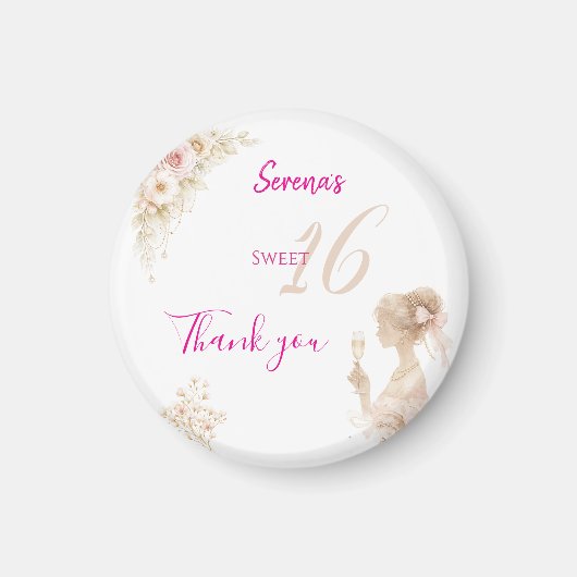 Flower Dreamy Soft Sweet 16 Birthday Button Magnet マグネット (正面)