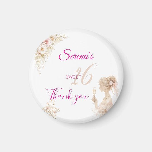 Flower Dreamy Soft Sweet 16 Birthday Button Magnet マグネット (正面)