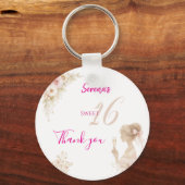Flower Dreamy Soft Sweet 16 Birthday Button Pin キーホルダー (正面)