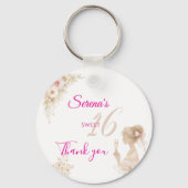 Flower Dreamy Soft Sweet 16 Birthday Button Pin キーホルダー (正面)