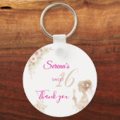 Flower Dreamy Soft Sweet 16 Birthday Button Pin キーホルダー (正面)