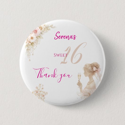 Flower Dreamy Soft Sweet 16 Birthday Button Pin 缶バッジ (正面)