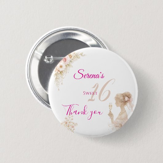 Flower Dreamy Soft Sweet 16 Birthday Button Pin 缶バッジ (正面&裏面)