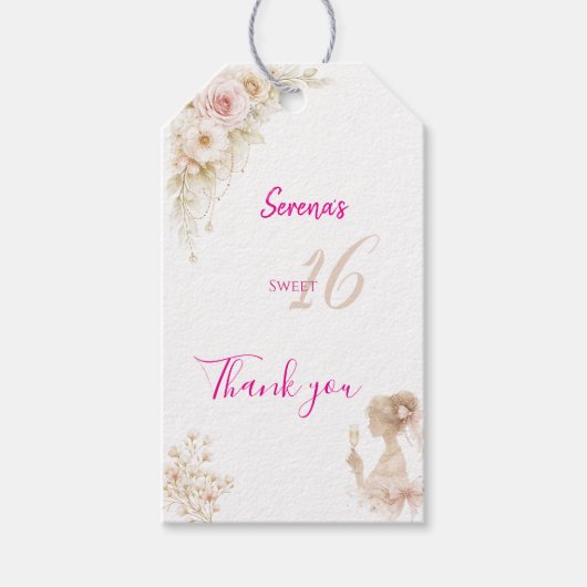Flower Dreamy Soft Sweet 16 Birthday Gift Tag ギフトタグ (正面)