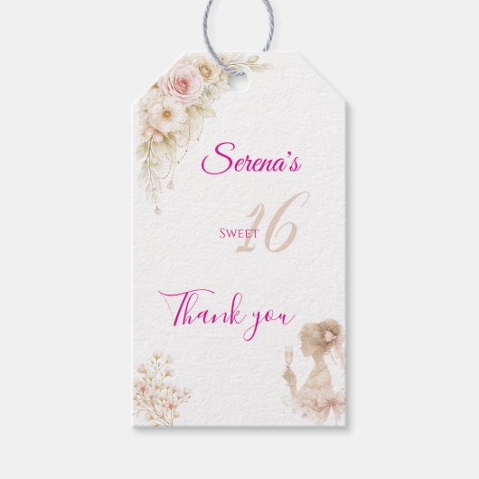 Flower Dreamy Soft Sweet 16 Birthday Gift Tag ギフトタグ (正面)