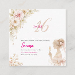 Flower Dreamy Soft Sweet 16 Birthday Invitation エンクロージャーカード