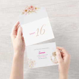 Flower Dreamy Soft Sweet 16 Birthday Invitation オールインワン招待状