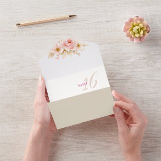 Flower Dreamy Soft Sweet 16 Birthday Invitation オールインワン招待状