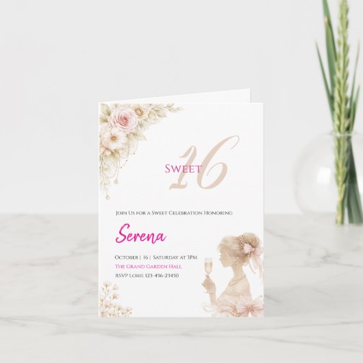 Flower Dreamy Soft Sweet 16 Birthday Note Card ノートカード (正面)
