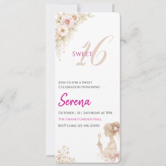 Flower Dreamy Soft Sweet 16 Birthday Note Card 招待状 (正面)