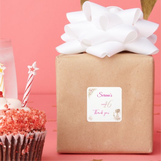 Flower Dreamy Soft Sweet 16 Birthday Sticker スクエアシール (パーティー)