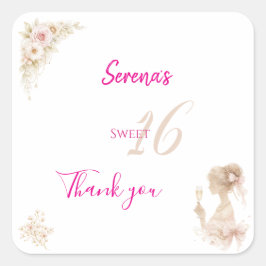 Flower Dreamy Soft Sweet 16 Birthday Sticker スクエアシール