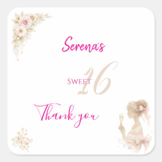 Flower Dreamy Soft Sweet 16 Birthday Sticker スクエアシール