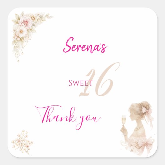Flower Dreamy Soft Sweet 16 Birthday Sticker スクエアシール (正面)