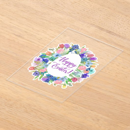 Flower Egg Shaped Wreath Happy Easter アクリル招待状 (レイダウン)