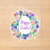 Flower Egg Shaped Wreath Happy Easter アクリル招待状 (正面)