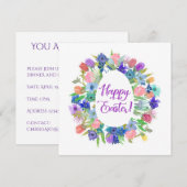 Flower Egg Shaped Wreath Happy Easter 招待状 (正面/裏面)