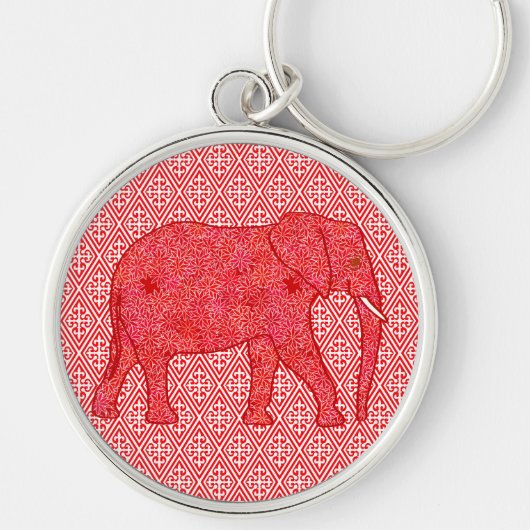Flower elephant - deep red and coral キーホルダー (正面)