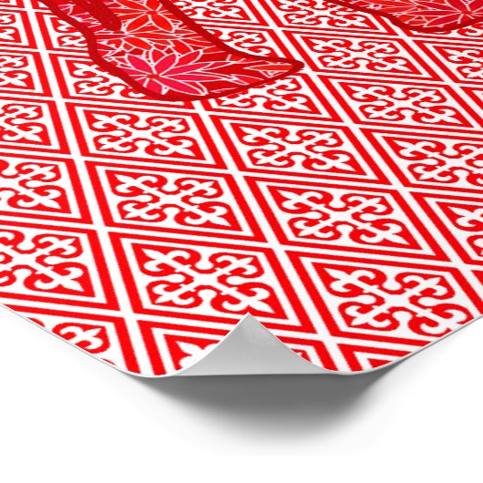 Flower elephant - deep red and coral ポスター (角)