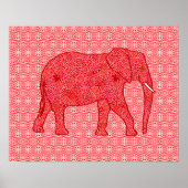 Flower elephant - deep red and coral ポスター (正面)