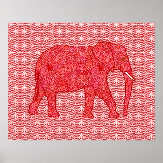 Flower elephant - deep red and coral ポスター (正面)