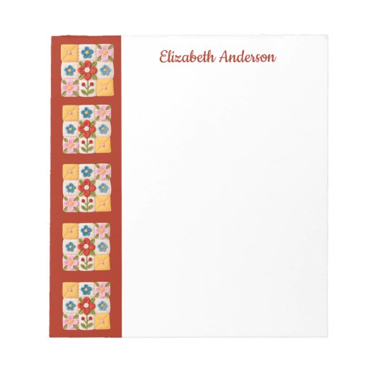 Flower Embroidered Quilt Block Border Note Pad ノートパッド (正面)