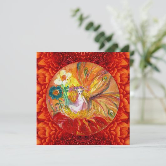 FLOWER FAIRY 赤黄色ファンタジーパーティ招待 招待状 (スタンド正面)