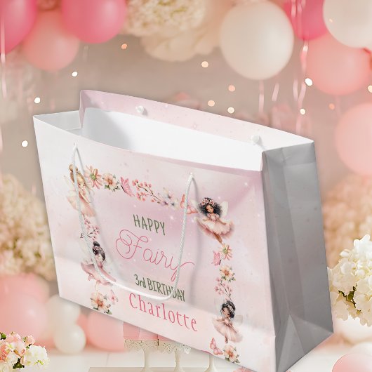 Flower Fairy 3rd Pink Glitter Gift Bag ラージペーパーバッグ