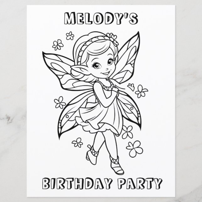 Flower fairy birthday party coloring activity  (正面)