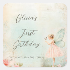 Flower fairy girl Birthday スクエアシール