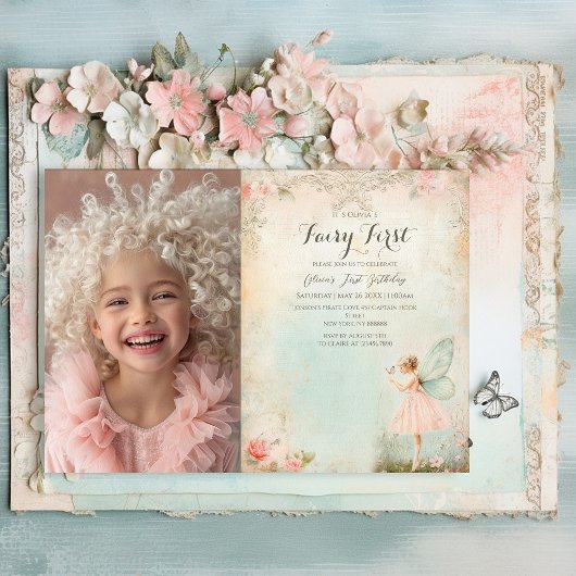 Flower fairy girl Birthday Invitation 招待状