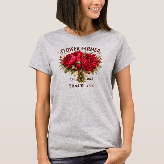 Flower Farmer Vintage Peony Bouquet Custom Tシャツ (正面)