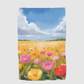 Flower Field Landscape Painting ゴルフタオル (正面)