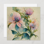 Flower Floral Watercolor Pastel Painting 招待状 (正面/裏面)