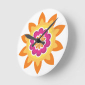 Flower Fusion_Geometric日が差すこと_ポピー明るい赤紫色日 ラウンド壁時計 (傾斜)