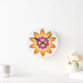 Flower Fusion_Geometric日が差すこと_ポピー明るい赤紫色日 ラウンド壁時計 (ホーム)