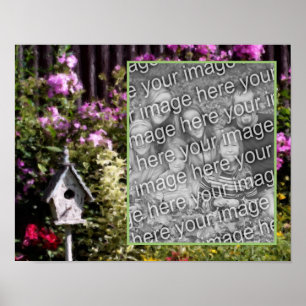 Flower Garden Bird House 絵画's Add Your Photo ポスター